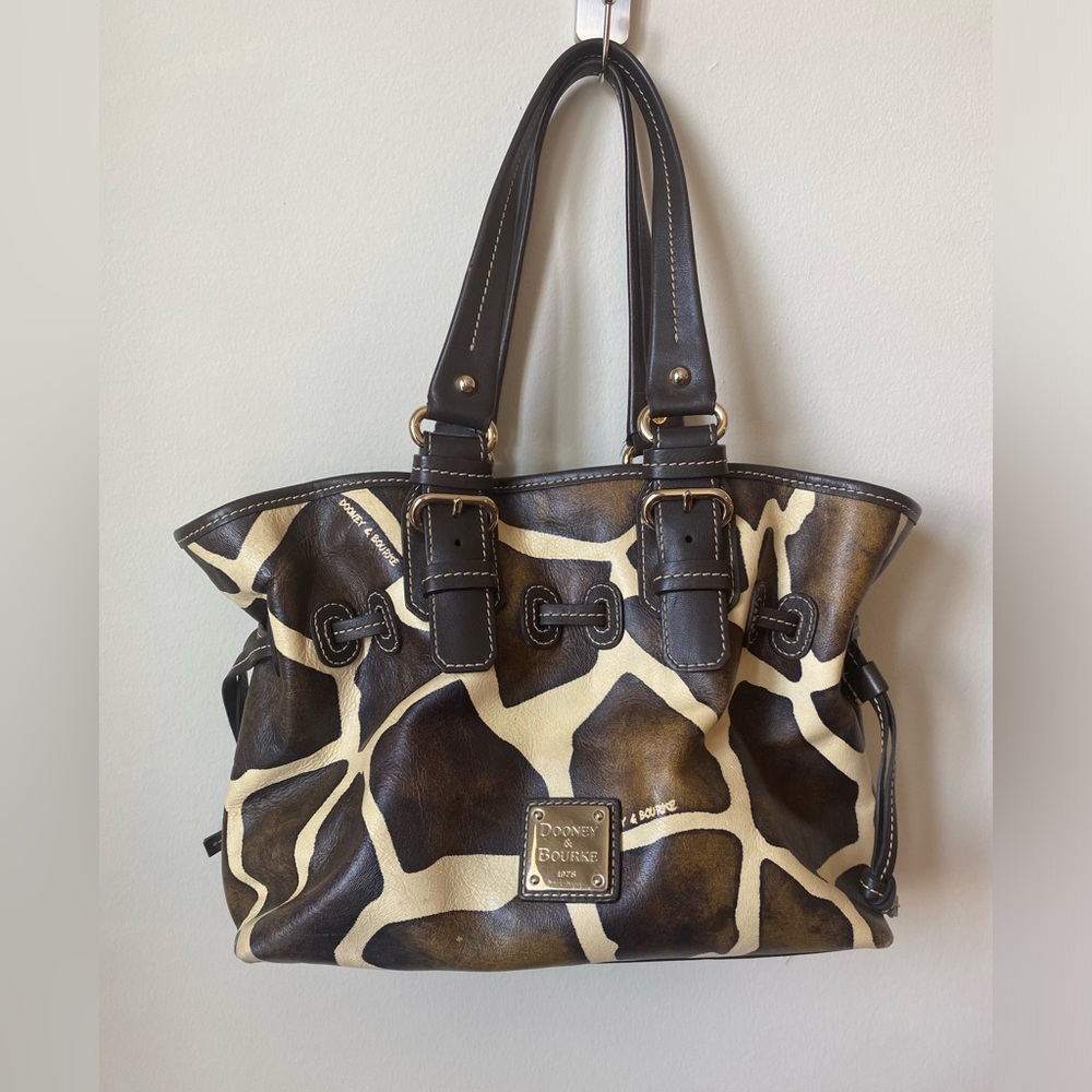 Vintage dooney and Bourke giraffe / cow print small chiara tote bag
